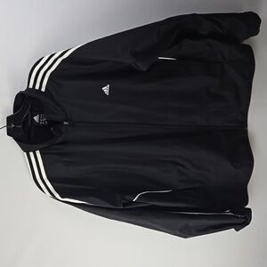 Adidas Mens Black White Windbreaker Full Zip Jacket Sz L